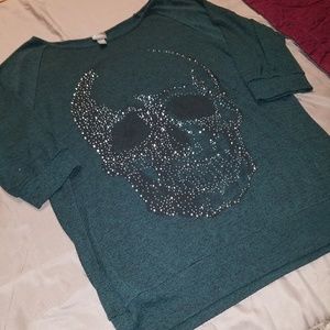Sequined Green knitted skull shirt
